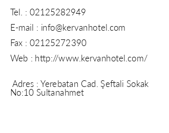 Kervan Hotel Sultanahmet iletiim bilgileri
